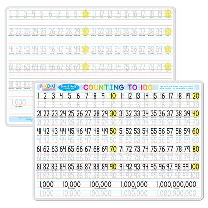 Smart Poly® Learning Mat Double-Sided, Counting 1-100, 12" x 17"