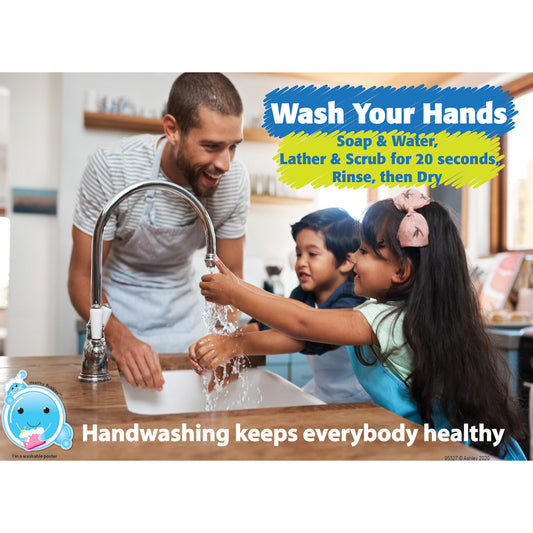 Healthy Bubbles™ PosterMat Pals™ Smart Poly™ Space Savers Handwashing Keeps Everbody Healthy, 13" x 9.5"