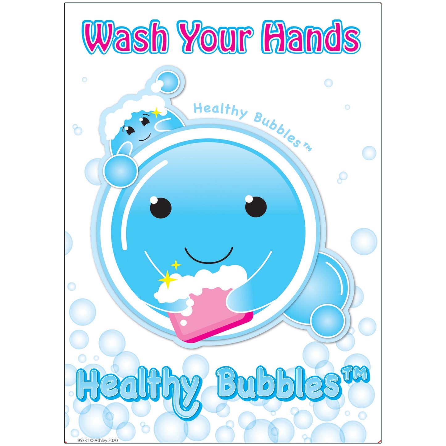 Healthy Bubbles™ PosterMat Pals™ Smart Poly™ Space Savers Cartoon Image Wash your Hands, 13" x 9.5"