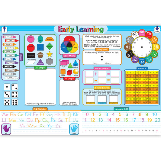 Placemat Studio™ Smart Poly® Early Learning Education Basics Learning Placemat, 13" x 19", Single Sided, Pack of 10