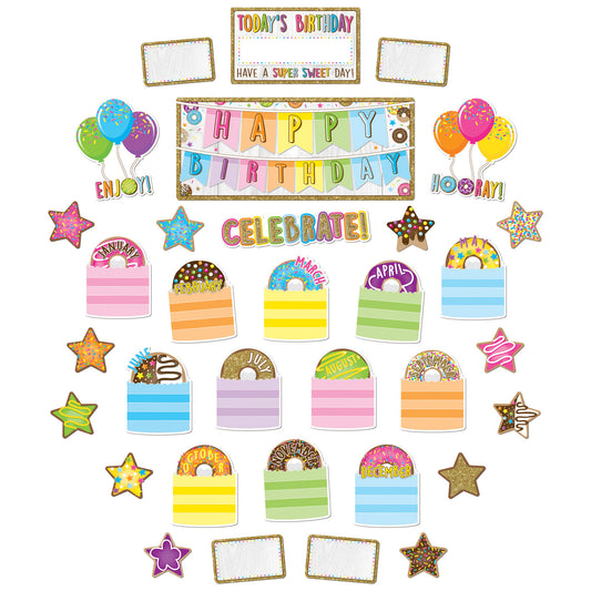 Smart Poly® Mini Bulletin Board Set, Birthday Donutfetti Design, 33 Pieces