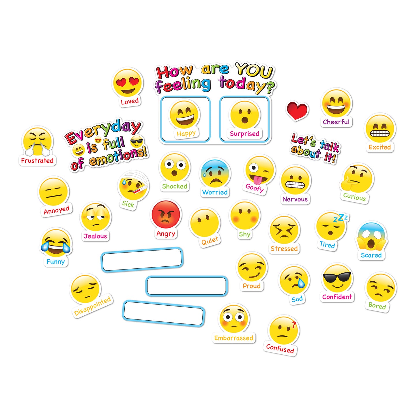 Smart Poly® Mini Bulletin Board Set, Emotions Icon Emotions, How Are You Feeling Today, 35 Piece Set