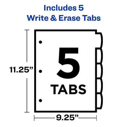 Write & Erase Durable Plastic Dividers with Pockets, 5-Tab Set, Multicolor, 3 Sets