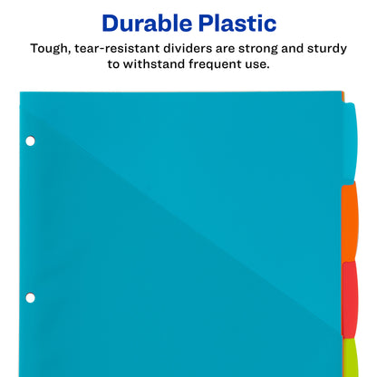 Write & Erase Durable Plastic Dividers with Pockets, 5-Tab Set, Multicolor, 3 Sets