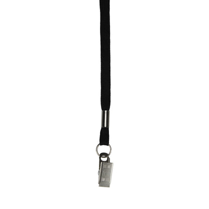 Flat Lanyard with Bulldog Clip, Black, Pack of 100