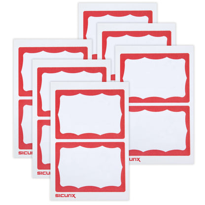 Adhesive Badges, Red Border, 100 Per Pack, 6 Packs