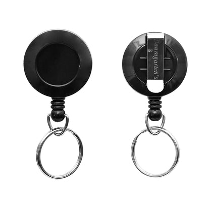 Standard Round ID Badge Reel with Belt Clip & Key Ring, Black, Pack of 6