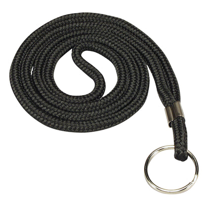 Standard Lanyard, Rope Style, Ring, Black, Pack of 24