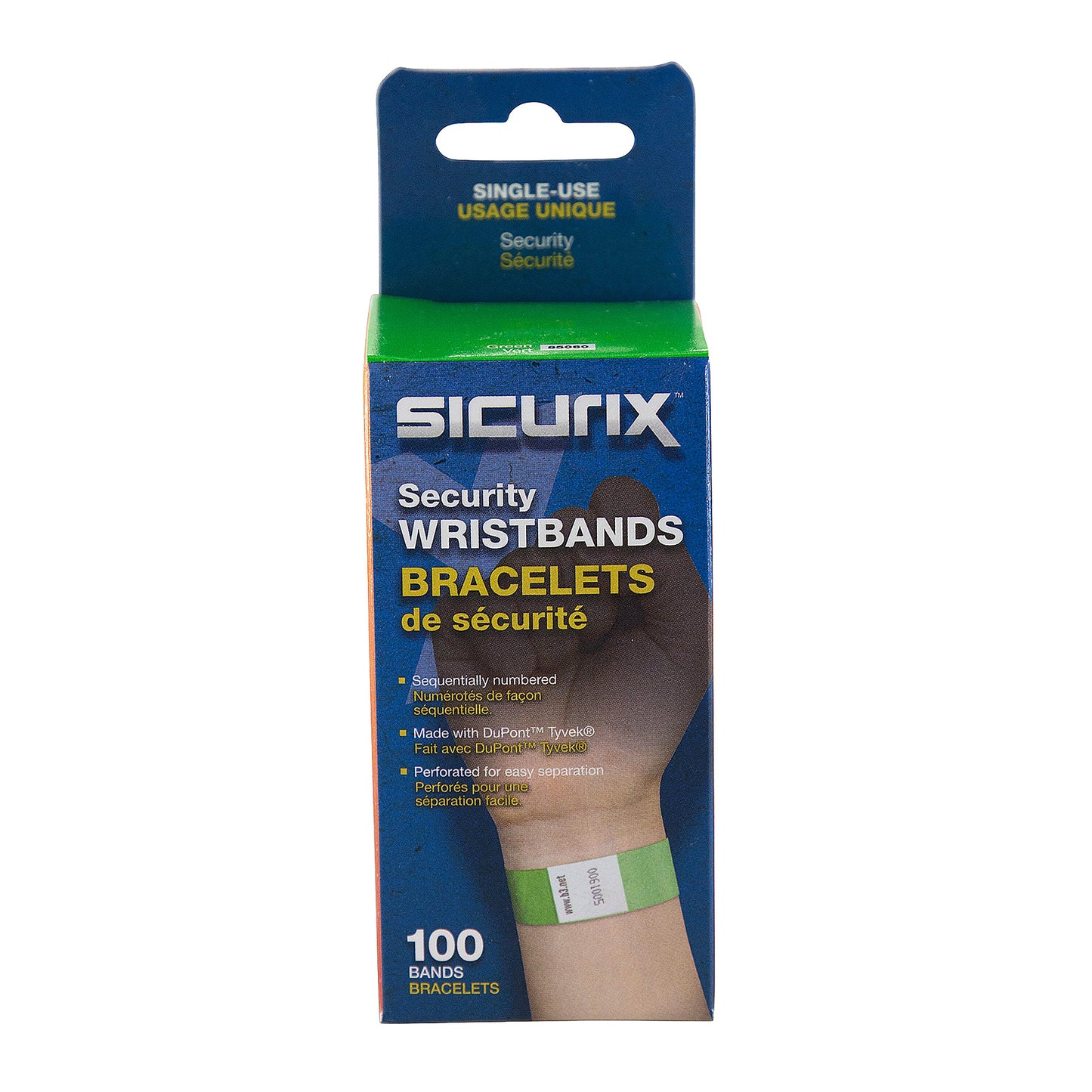 Sequentially Numbered Security Wristbands, 3/4", Green, Pack of 100