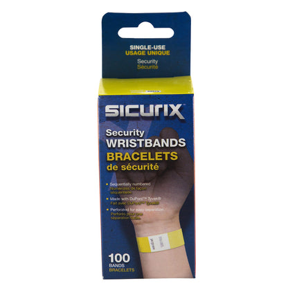 Sequentially Numbered Security Wristbands, 3/4", Yellow Pack of 100