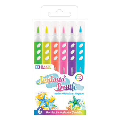 Brush Markers, Fluorescent Colors, 6 Per Pack, 12 Packs