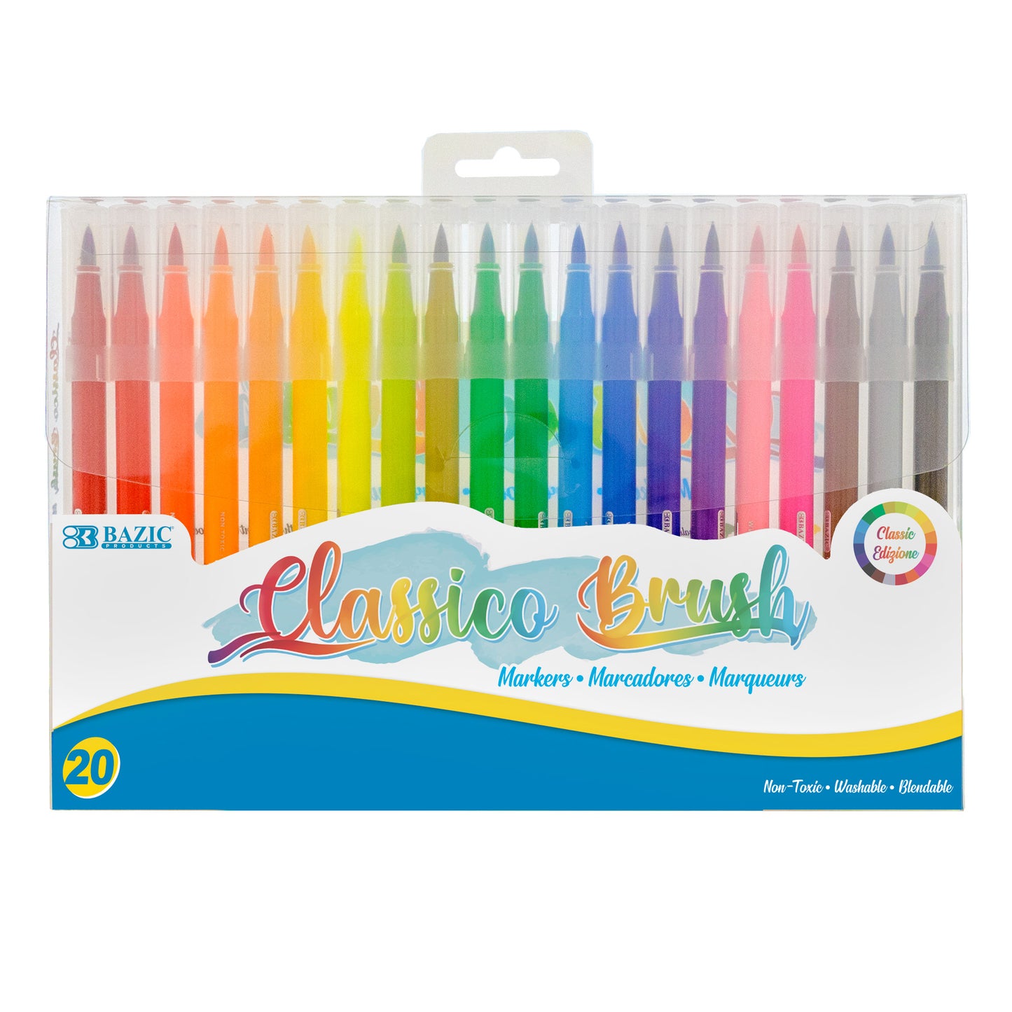 Washable Brush Markers, 20 Colors, 20 Per Pack, 3 Packs