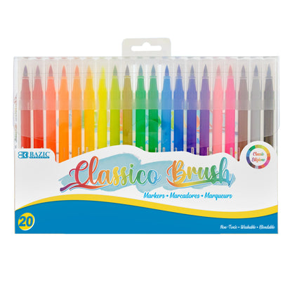 Washable Brush Markers, 20 Colors, 20 Per Pack, 3 Packs