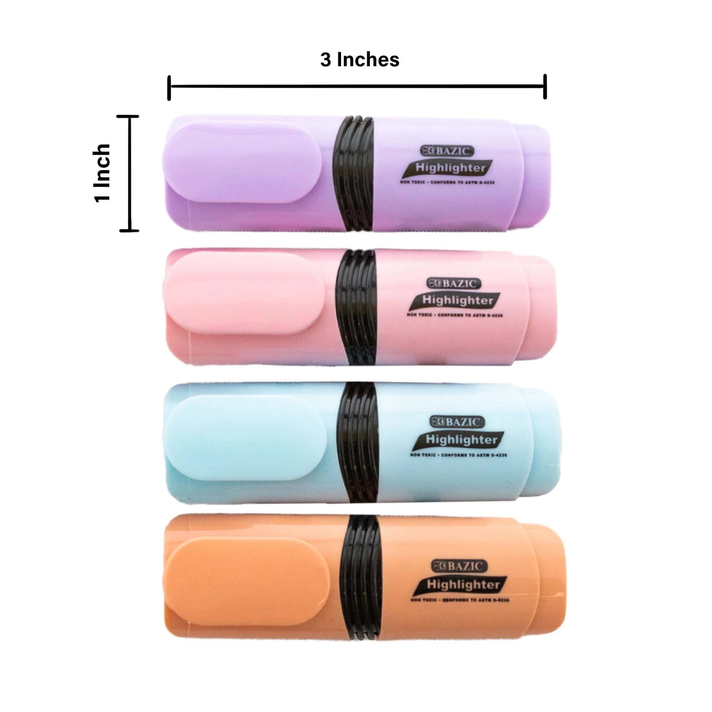 Mini Desk Style Pastel Highlighters, 4 Per Pack, 12 Packs