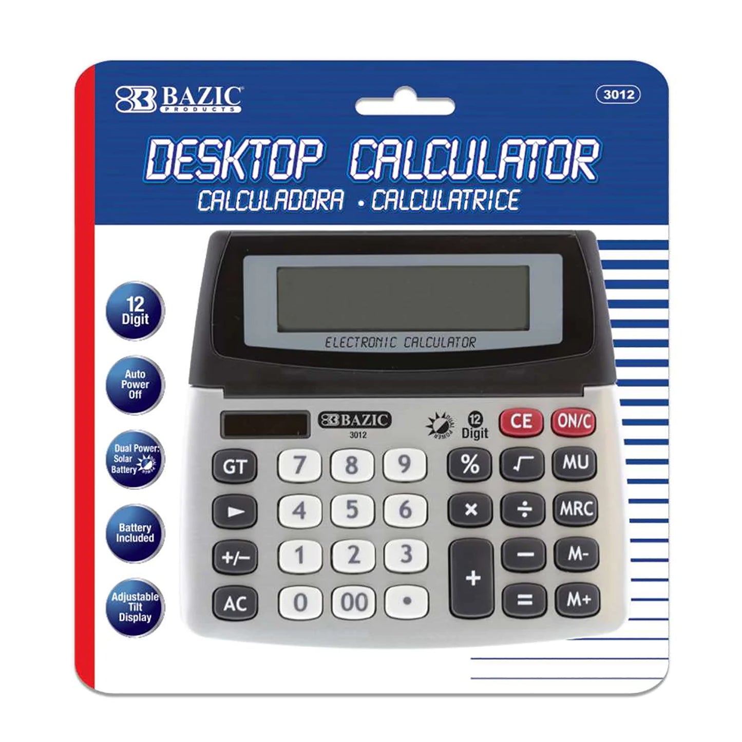 12-Digit Dual Power Desktop Calculator with Adjustable Display, Pack of 2