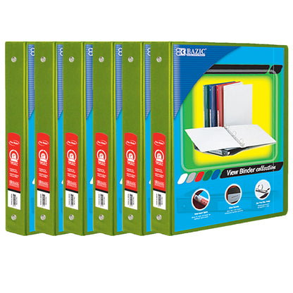 BAZIC® 3-Ring View Binder with 2 Pockets, 1", Lime Green, Pack of 6