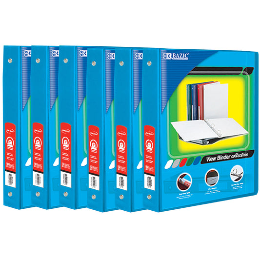 3-Ring View Binder with 2 Pockets, 1", Cyan, Pack of 6