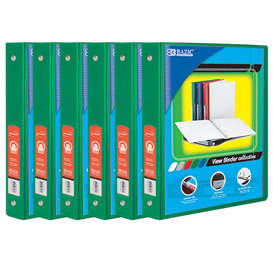 3-Ring View Binder with 2 Pockets, 1.5", Green, Pack of 6