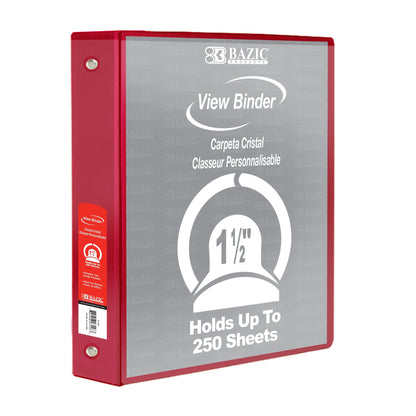 3-Ring View Binder with 2 Pockets, 1.5", Red, Pack of 6