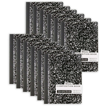 Composition Book, College Ruled, Black Marble, 100 Sheets, Pack of 12