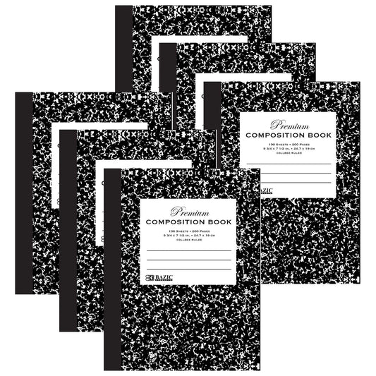 Premium Composition Book, College Ruled, Black Marble, 100 Sheets, Pack of 6