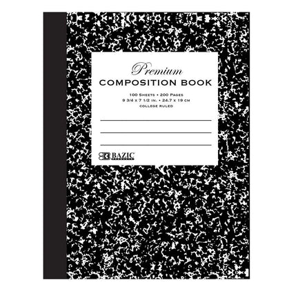 Premium Composition Book, College Ruled, Black Marble, 100 Sheets, Pack of 6