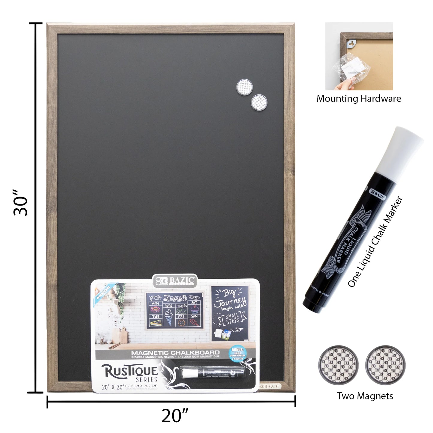 Wood Frame Magnetic Chalkboard Set 20in X 30in Rustique