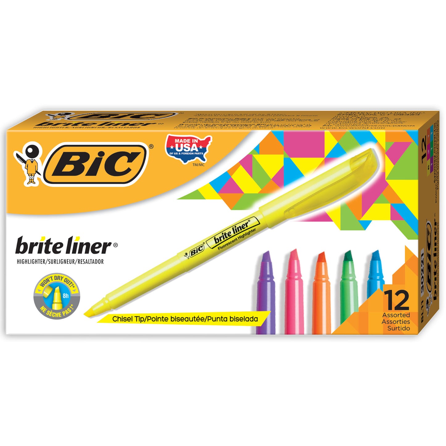 Brite Liner Highlighters Markers, Assorted Colors, Chisel Tip, 12 Per Pack, 2 Packs