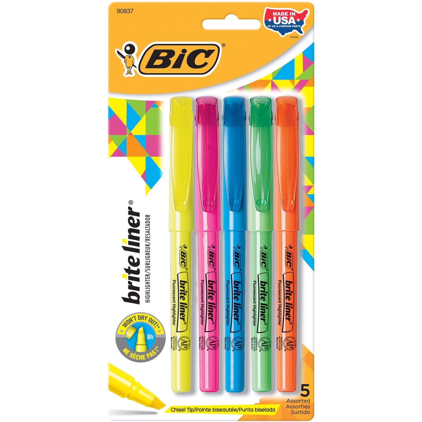 Brite Liner® Highlighters, Chisel Tip, Assorted Colors, 5 Per Pack, 6 Packs