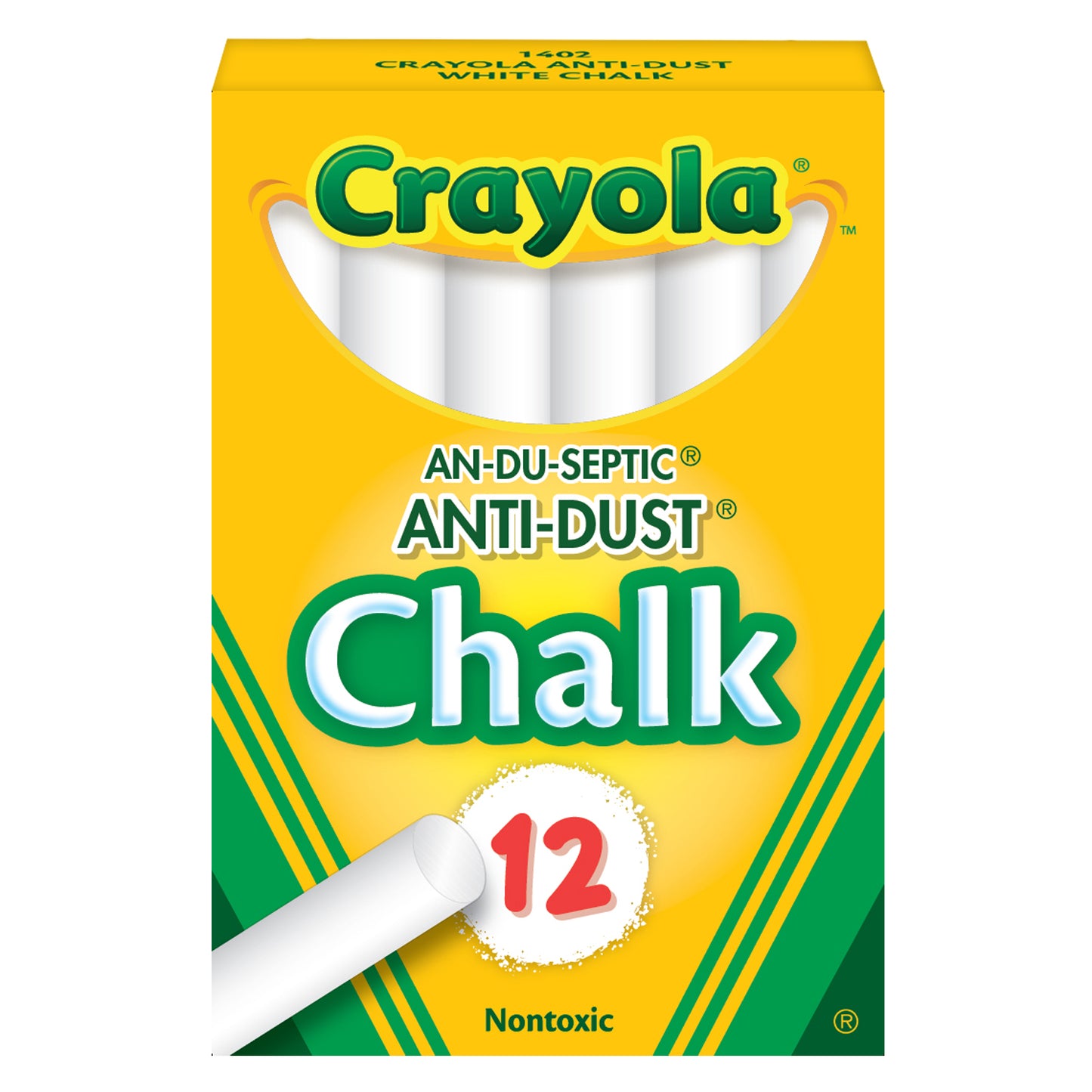 Anti-Dust® Chalk, White, 12 Sticks Per Box, 24 Boxes