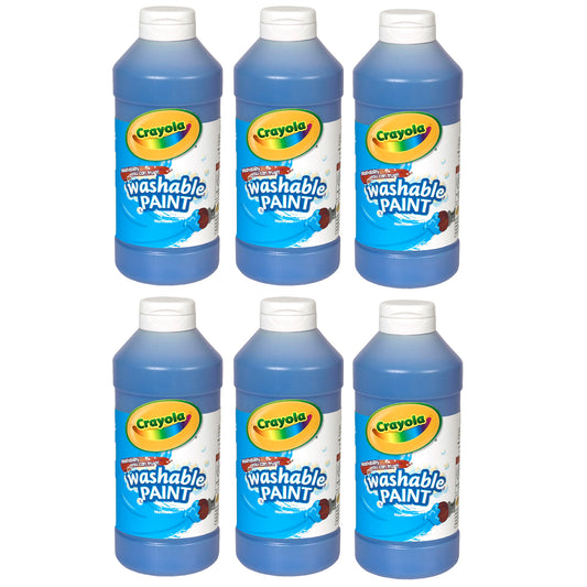 Washable Paint, Blue, 16 oz. Bottles, Pack of 6