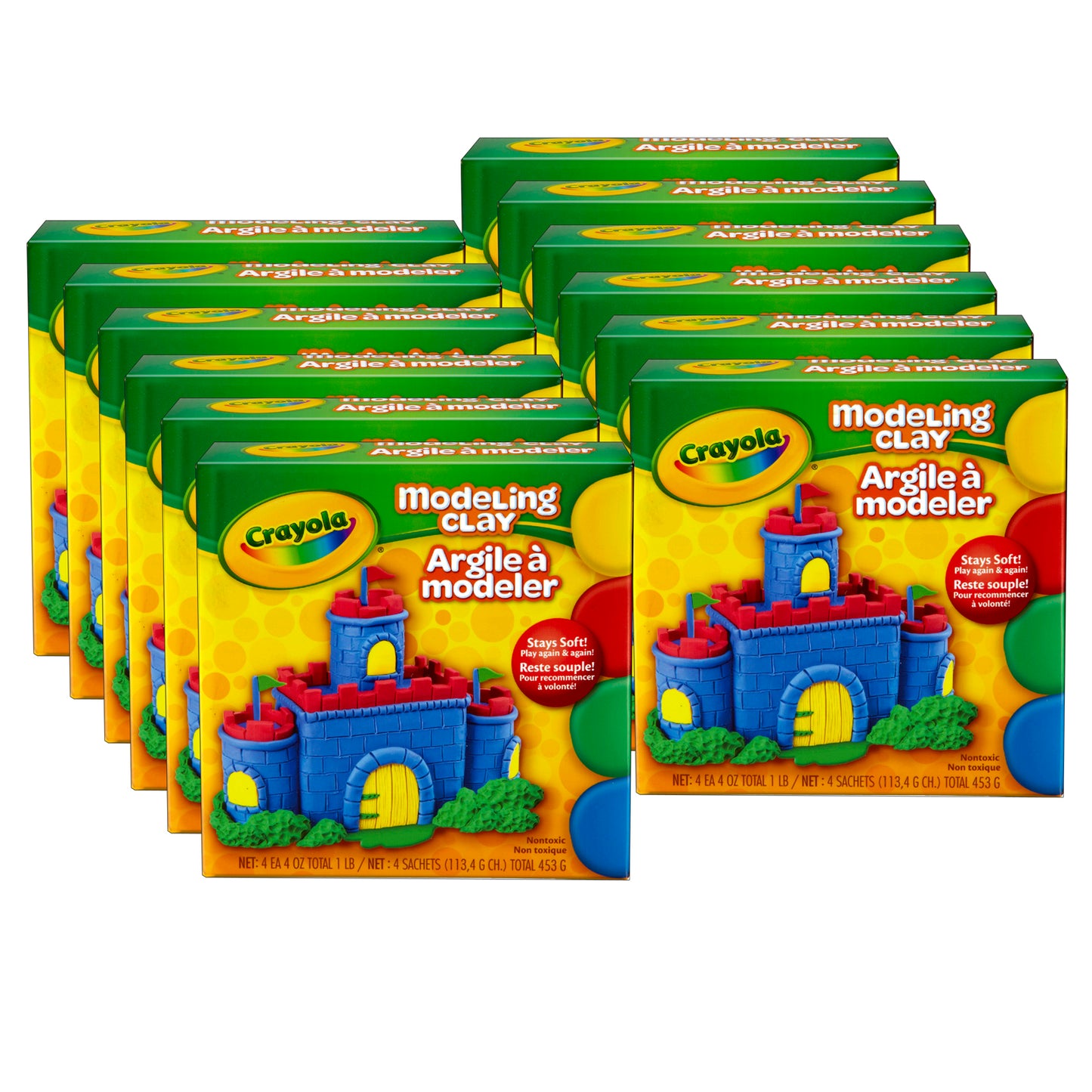 Crayola® Modeling Clay, Asstd Colors, 1 lb. per box, Set of 12 boxes