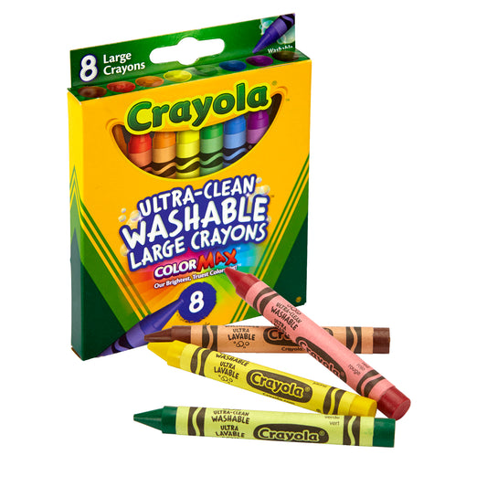 Crayola® Washable Crayons, Large Size, 8 colors per box, Set of 12 boxes