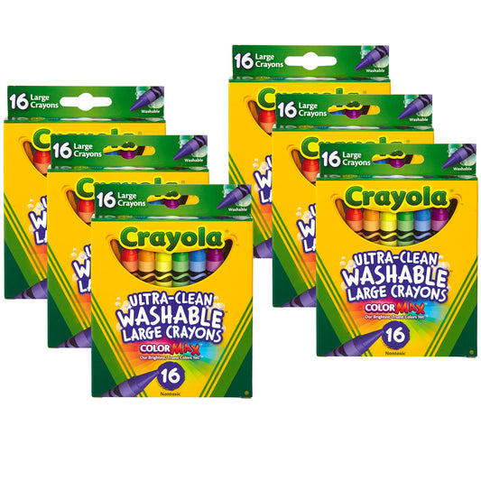 Large Ultra-Clean Washable Crayons, 16 Per Box, 6 Boxes