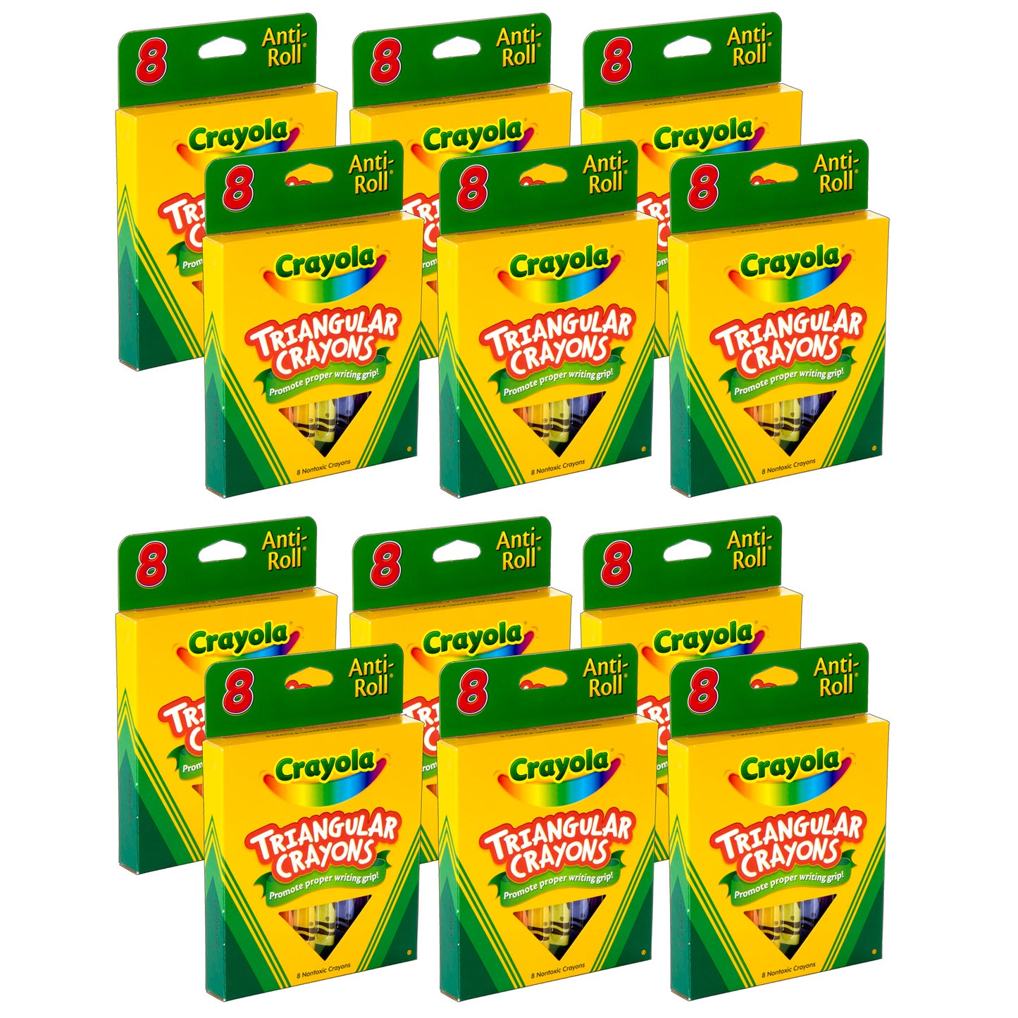 Triangular Anti-Roll Crayons, 8 Per Box, 12 Boxes