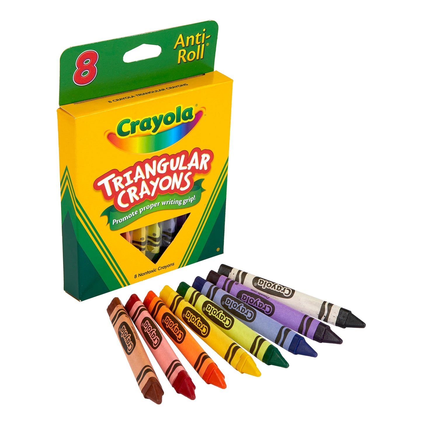 Triangular Anti-Roll Crayons, 8 Per Box, 12 Boxes