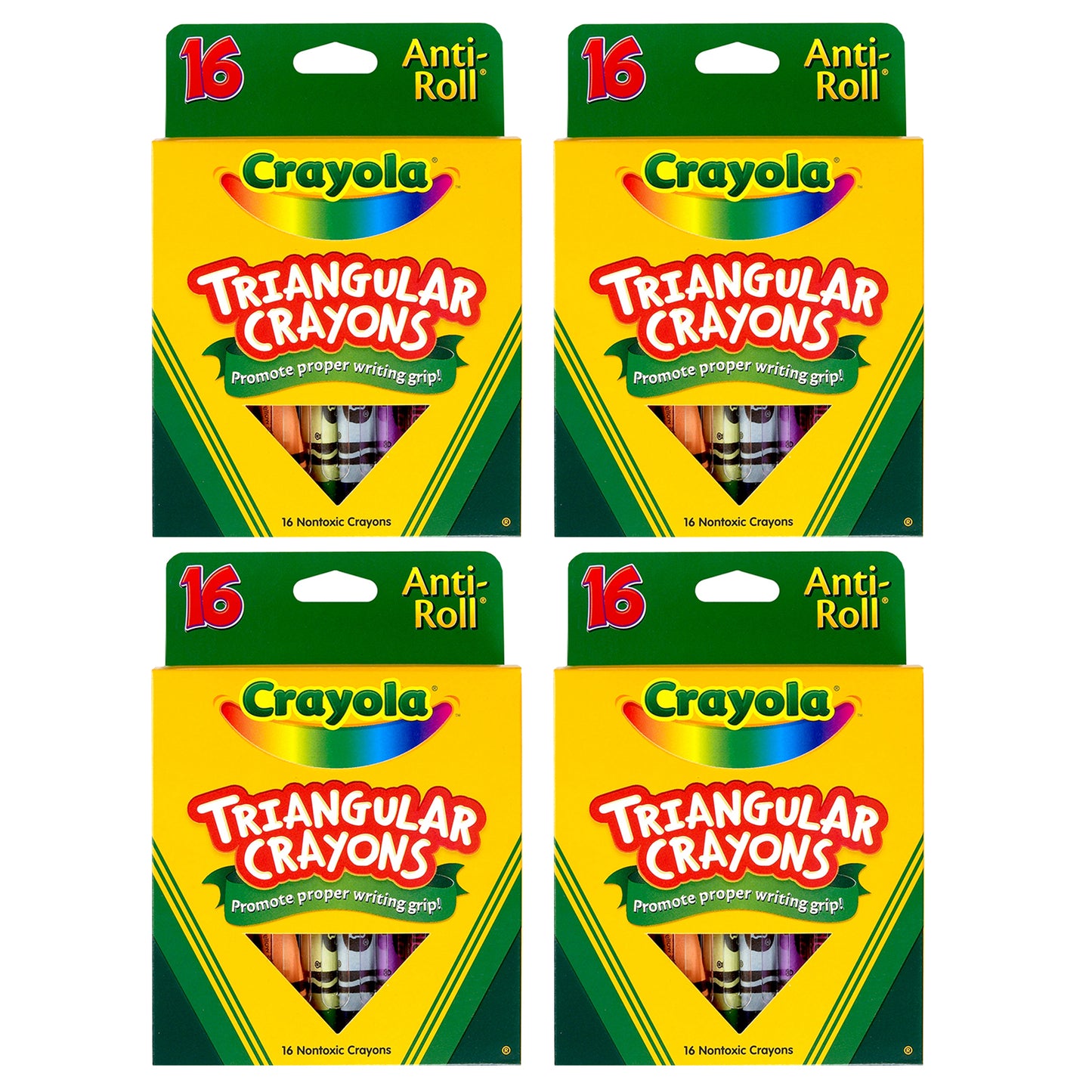 Crayola® Triangular Anti-Roll Crayons, 16 colors per box, Set of 4 boxes