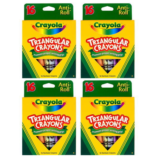 Crayola® Triangular Anti-Roll Crayons, 16 colors per box, Set of 4 boxes