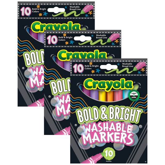 Bold & Bright Washable Broadline Markers, 10 Per Pack, 3 Packs