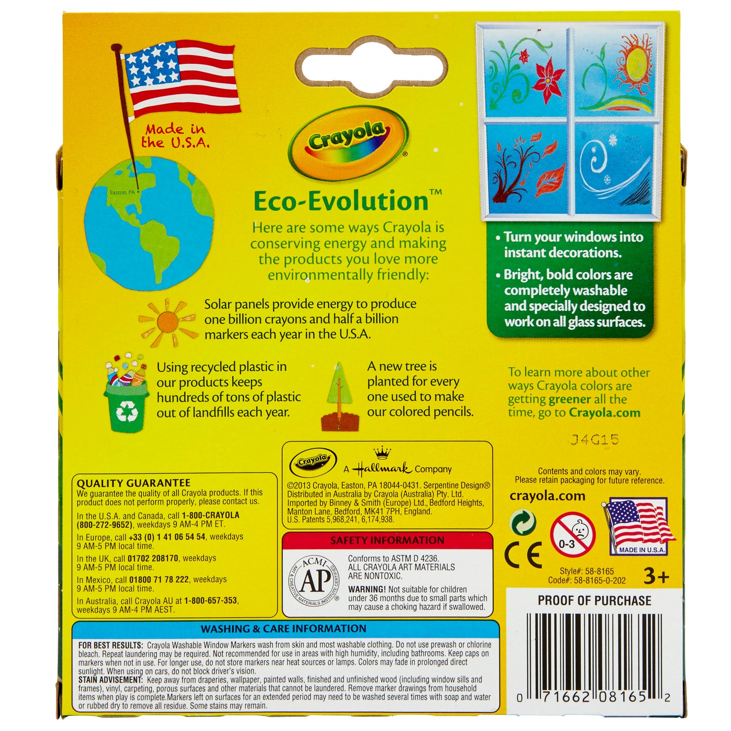 Crayola® Washable Window Markers, 8 colors per box, Set of 4 boxes