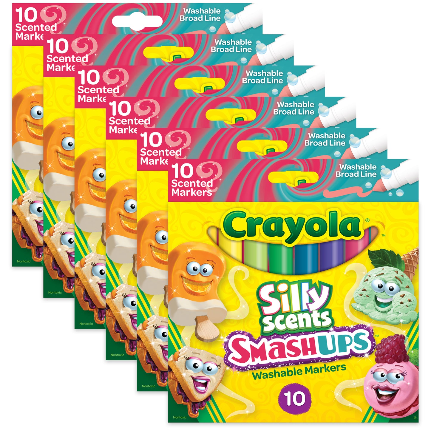 Silly Scents™ Smash Ups Broad Line Washable Scented Markers, 10 Per Pack, 6 Packs