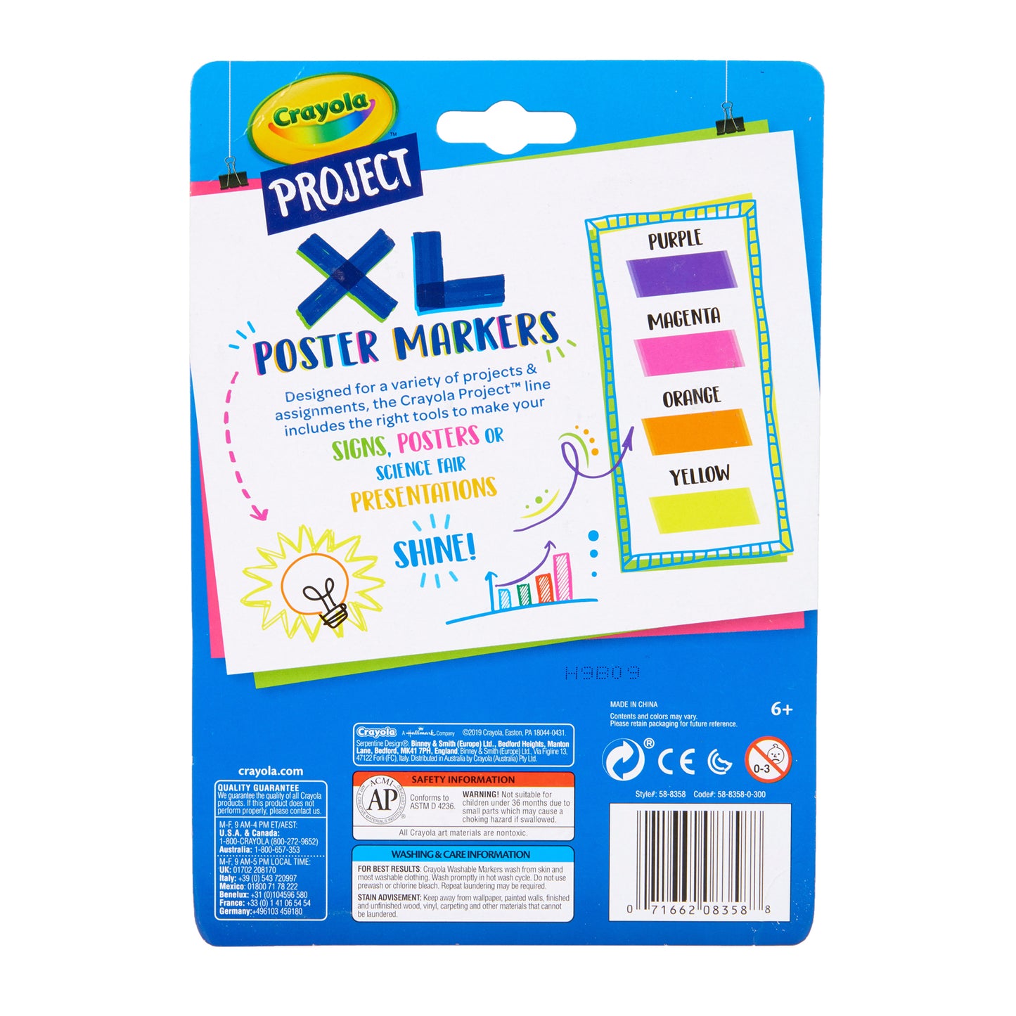 Project XL Poster Markers, Bold & Bright, 4 Count