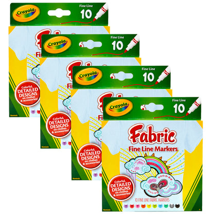 Crayola® Fine Line Fabric Markers, 10 colors per box, Set of 4 boxes