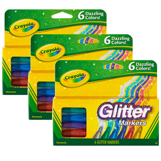 Crayola® Glitter Markers, 6 colors per box, Set of 3 boxes