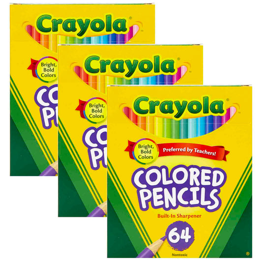 Crayola® Half-Size Colored Pencils, 64 colors w/sharpener per box, Set of 3 boxes