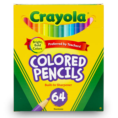 Crayola® Half-Size Colored Pencils, 64 colors w/sharpener per box, Set of 3 boxes