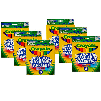 Washable Formula Markers, Conical Tip, Classic Colors, 8 Per Box, 6 Boxes