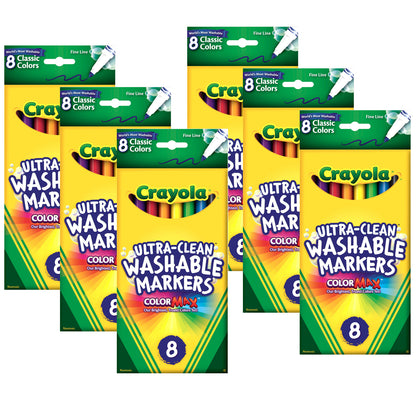 Crayola® Washable Formula Markers, Fine tip, 8 Classic Colors per box, Set of 6 boxes