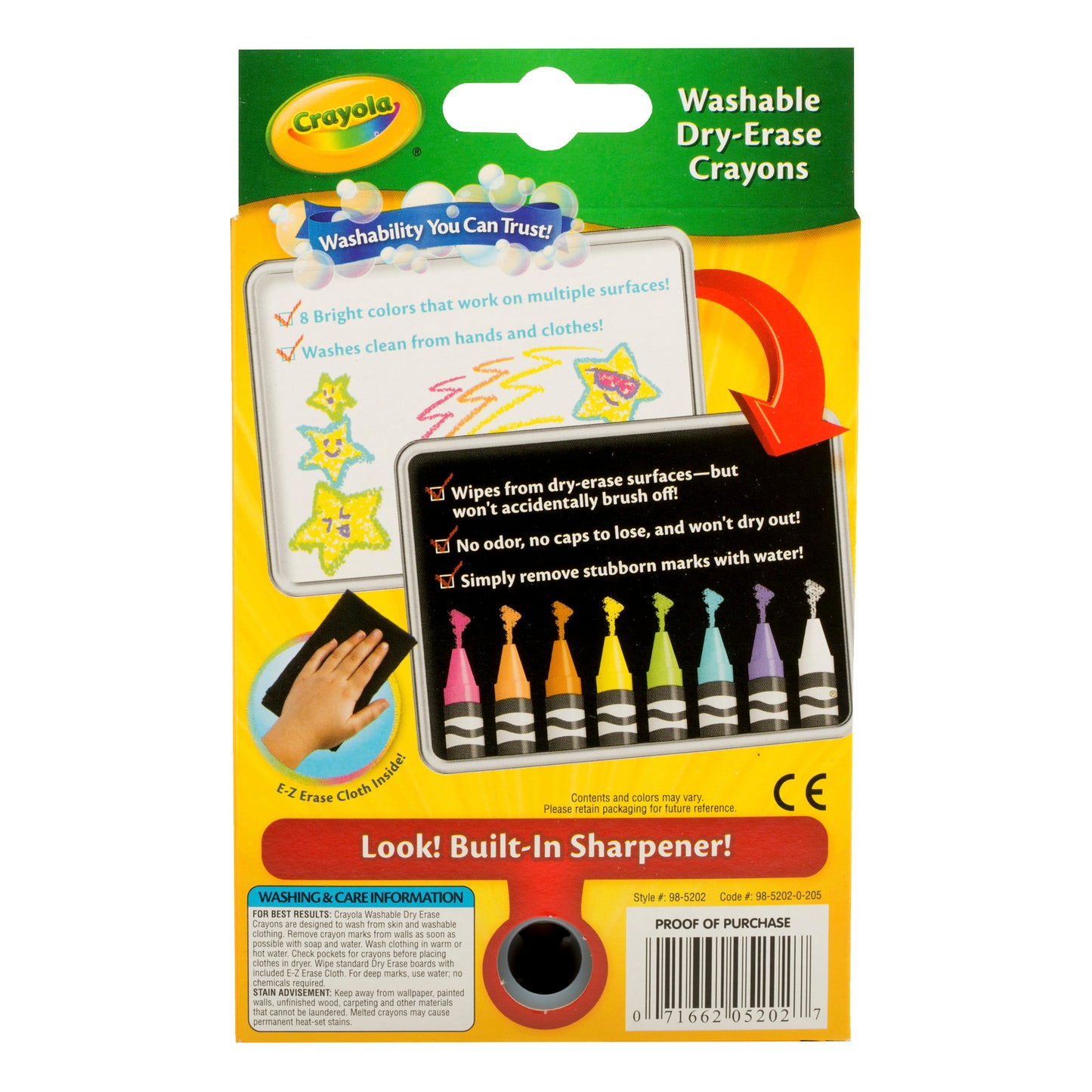 Crayola® Dry Erase Washable Crayons, Bright Colors, 8/box, Set of 6 boxes