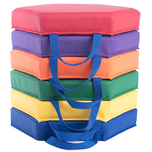 Color Coded Vinyl Floor Cushions, Hexagon, Set of 6